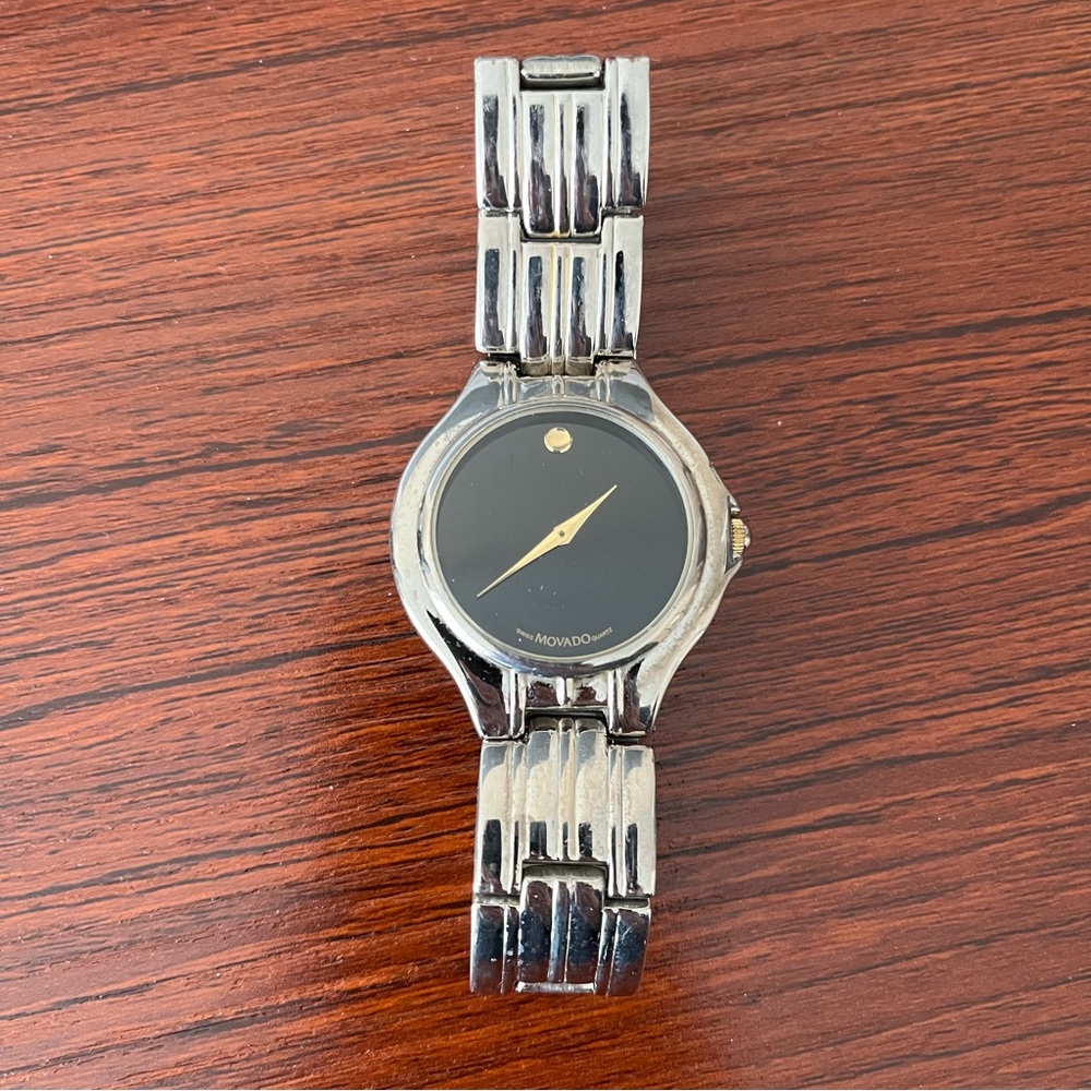 Movado Vintage Watch Esperanza Model 90’s Black Dial Gold Tone Stainless Steel - Picture 2 of 12
